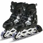 NMRAV Kids Skating Shoes with an Adjustable Length, Inline Skates with a PU Flashing Wheel, and an Aluminium Body A Variety of Designs and Colors (Black)