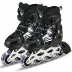 VORAZONE Inline Skates, Adjustable Inline Roller Skates for Boys Kids&Girls, 7 to 14 Years Unisex Outdoor Skating Shoes Roller Blades with Led Flash Lights Featuring Wheels for Skating (BLACK)