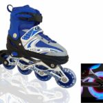 Tejisha Mart Aluminum-Alloy Fun Illuminating Adjustable Inline Roller Beginner Skates with Front Light up PU Wheels for All Boys and Girls (Blue, 7 to 14 Years)