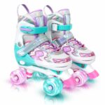 PLIIMONA Girls Roller Skates, 4 Size Adjustable All 8 Light up Wheels Roller Skate for Boys, Beginner Kids Roller Skates Indoor Outdoor