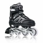 KIKSTYO Adjustable Inline Skates for Kids and Adults, Roller Skates with Featuring All Illuminating Wheels, for Girls and Boys, Men and Women Black Size Large – Youth (4Y-7Y US)