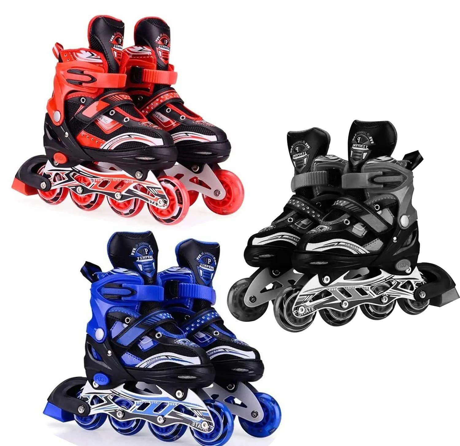 MANSHAL MALL Adjustable Size Inline Skates with LED Flash Light On Wheels for Kids – Age 7 to14 Years (Multicolour – Multidesign, Black, Unisex-Baby)