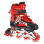 New Inline Skates, Adjustable Inline Roller Skates for Boys Kids & Girls, 7 to 14 Years Unisex Outdoor Skating Shoes Roller Blades with Led Flash Lights Featuring Wheels (skat 4 wheel red)