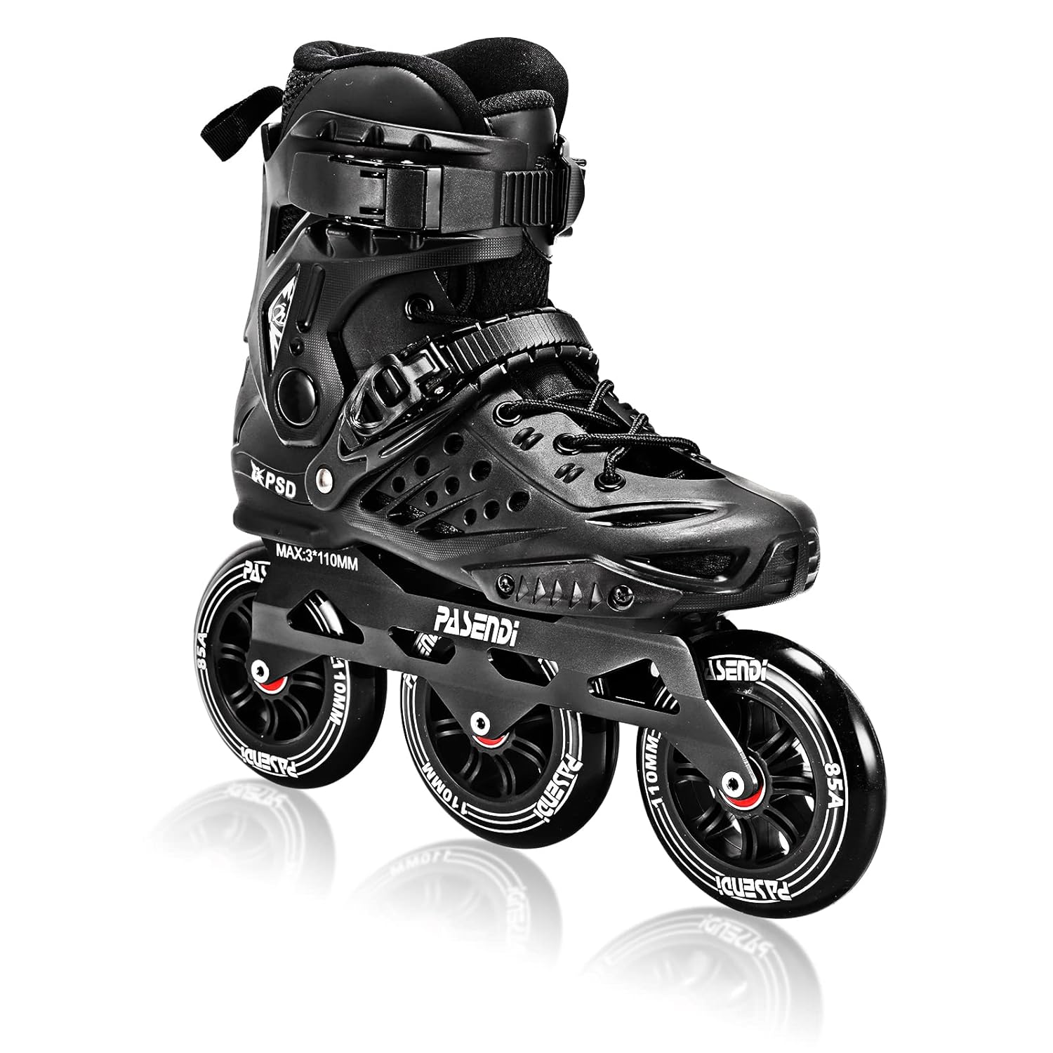 PASENDI Professional 3X110Mm Wheels Inline Skates,Outdoor Fitness Single Row Inline Skates for Adult Women Men, 3Dw Speed Inline Skates Black (US Men 7-7.5/Women8-8.5/26CM, Black)