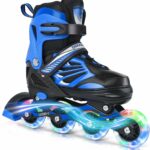 Deoxys Adjustable Inline Skates for Kids and Adults with Full Light Up Wheels , Outdoor Roller Skates for Girls and Boys, Men and Women (Blue)