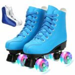 XUDREZ Roller Skates for Women Men Cozy PU Leather High-top Roller Skates for Beginner Double-Row PU Wheels, Professional Indoor Outdoor Roller Skates with Shoes Bag (Blue Flash,39)