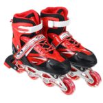 JYOTI HUB Complete Highly Flexible Adjustable Size Inline Skates | Roller Skates Shoes for Beginners or Professional with Front Light Heavy Duty PU Wheels (Red)