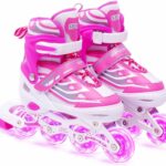 DASSELDORF Aluminium Inline Skates Size Adjustable with LED Flash Lights Set for Boys Kids and Girls 6-15 Years (Pink)