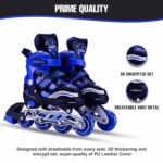 Rahisa Adjustable Inline Skating Shoes for Boys and Girls with PU LED Lights in Wheel, for Indoor and Outdoor, for Beginner, Training, Inline Skates, Children’s Inline Skates – Size 6-9 UK (Blue)