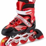 Shopivi Adjustable in-line Roller Skates for Boys Kids&Girls Kids Comforable Outdoor Skating Shoes Roller Blades with Led Flash Lights Featuring Wheels for Skating (Red)