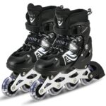 Jo Baby Inline Skates with PU Flashing Wheel Aluminum Body in-Line Skates with Adjustable Length for All Boys and Girls (Black)