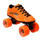 Vicky Shoe Skates PU Upper Double Chromed Ball Bearings Roller Wheels Fibre Chassis & Laces with Nylon Bag Ideal for Competition-Neon Orange, UK-6