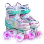 SULIFEEL Rainbow Unicorn 4 Size Adjustable Light Up Roller_Derby_Wheel Skates For Girls Boys For Kids – Small(Us 9-12), Blue