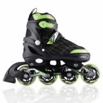 Konex 4 Wheel Inline Skates | Adjustable PU Wheel Roller Skating Shoes for Boys and Girls (Large, 35-38, Green)