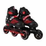 VEERA V747 Inline Adjustable Skating Shoes Medium Size 34 EUR (UK 1.5) – 38 EUR (UK 5) for 6 to 12 Years | Black and Red | Aluminium Chassis and 100 mm PU Wheels for Kids and Adults