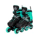 Airavat Python Adjustable Inline Skating Shoes, Made of Aluminum and PVC Thick Shell, Outdoor Inline Skates (Black Teal, Large- Adjustable (38-41))