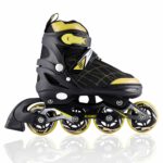 Konex 4 Wheel Inline Skates | Adjustable PU Wheel Roller Skating Shoes for Boys and Girls (Xtra Large, 39-42, Yellow)