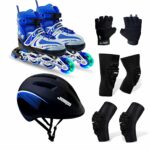 JASPO Sparkle Pro Adjustable Inline Skates Combo with Front Light up Wheels Beginner Skates Fun Illuminating Roller Skates for All Boys and Girls.