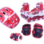 IRIS Kids Adjustable Inline Skates with Protective Pads, Gloves and Helmet, Size: 1-3 UK (Red+White)