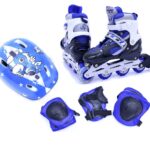 IRIS Kids Adjustable Inline Skates with Protective Pads, Gloves and Helmet, Size: 3-6 UK (Blue)