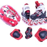 IRIS Kids Adjustable Inline Skates with Protective Pads, Gloves and Helmet, Size: 1-3 UK (Red)