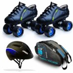 jaspo Unisex Hail Stone Dual Outdoor Wheel Shoe Skate Combo (Outdoor Wheel Shoe Skates+ Helmet+Bag) (Size-12 Uk (Age 5-6 Yrs)), sky blue