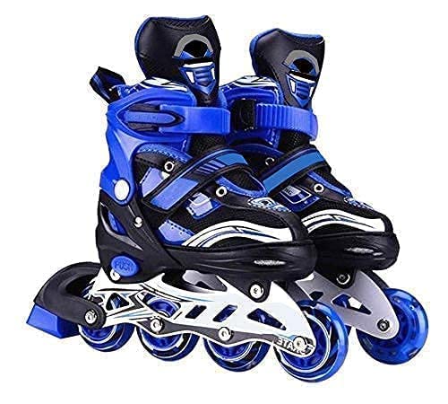 Gnanex New Inline Skates, Adjustable Inline Roller Skates for Boys Kids & Girls,Unisex Outdoor Skating Shoes Roller Blades with Led Flash Lights Featuring Wheels for Skating (4 Wheel) Blue Color