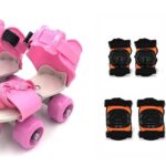 Qwick Click Roller Skates with Protective Set Guard Protection kit for Skating, Cycling & Skateboarding for Kids Age 6-15 Years with Knee, Elbow and Wrist Guards (Pink)