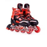 Virahi Strong Wheels Aluminium with LED Flash Light on Wheels Roller Skates Adjustable Inline Skating Shoes for Boys Kids & Girls, 7 to 15 Years Unisex Outdoor Skating Shoes Roller. (RED)