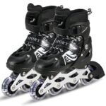 SPIRO Inline Skates, Adjustable Inline Roller Skates for Kids (Boys & Girls) 7 to 14 Years Unisex Outdoor Skating Shoes Roller Blades with Led Flash Lights Featuring Wheels for Skating (Color- Black)