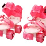 VKDAS Adjustable 4 Wheel Skating Shoes for Boys/Girls Roller Skates with Front Break Inline Skates Skating Shoes Suitable for Age Group 7 to 15 Years (Pink)