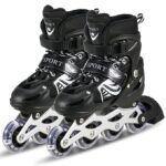 Jiaanaa Unisex_Youth Kids Skating Shoes with an Adjustable Length, Inline Skates with A Pu Flashing Wheel, and an Aluminium Body A Variety of Designs and Colors (Black)