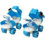 RAMAKHYAM Adjustable Inline Skates for Kids & Teens (Ages 7-14) – Unisex Roller Blades with LED Flashing Wheels – Outdoor Skating Shoes with 4-Wheel Design (Blue)