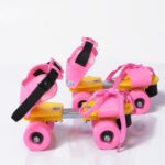 PANKHUDI Hi-Tech Adjustable Quad Roller (Four Wheel) Skates for Boys and Girls Kids/Skating Rinks/Skating Tournaments/Kids Entertainment/Birthday Gift/Beautiful Design(Pink)