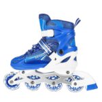 Grevena Inline SkatesInline Skates with PU Flashing Wheel Aluminum Body in-Line Skates with Size Adjustable with LED Flash Lights Set for Boys Kids and Girls (1 Pair) (Blue)