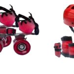 Rioff® Roller Skates Combo (Skates + Helmet + Gloves + Knee Guards & Elbow Guards) – for Age 6 to 9 Years | Academy & School Level Skating (Red)