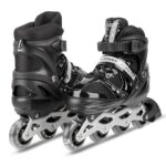 Rikriva Inline Skates with PU Flashing Wheel Aluminum Body in-Line Skates with Size Adjustable with LED Flash Lights Set for Boys Kids and Girls Length for Age 8-16 Years (Black)