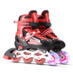 Adjustable Illu nating Inline Skates with Light Up Wheels for Kids and Adults for Girls and Boys Men and Women (Reds) -Layfoo