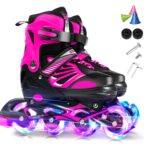 Layfoxz Adjustable Illu nating Inline Skates with Light Up Wheels for Kids and Youth Girls Boys Inline Skates