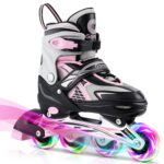 Gonex Inline Skates for Girls Boys Kids, Adjustable Skates Outdoor Blades Inline Roller Skates for Children Teens Women with Light Up Wheels for Indoor Outdoor Backyard Skating