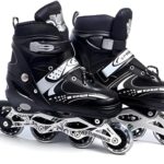 GDS Store Inline Skates, Adjustable Inline Roller Skates for Boys Kids & Girls, 7 to 14 Years Unisex Outdoor Skating Shoes Roller Blades with Led Flash Lights Featuring Wheels for Skating (Black).