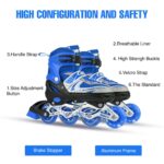 MIGRANT MALL Adjustable Size Inline Skates with LED Flash Light On Wheels for Unisex Kids – Age 7 to14 Years (Blue)