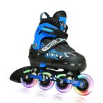 M-GRO Adjustable Inline Skates Blue with Featuring All Illuminating Wheels and Tool Outdoor Roller Skates for Kids and Adults,Boys, Girls, Beginners