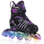 Adjustable Inline Skates with Full Light Up Wheels,Outdoor Illuminating Roller Skates for Kids and Adults, Girls and Boys, Men and Women, Purple S