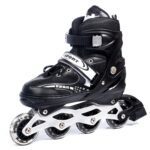 Rahisa Inline Skates with PU Flashing Wheel Aluminum Body in-Line Skates,LED Flash Light with Adjustable Length Kids Skating Shoes Assorted Design & Multicolor (Black)