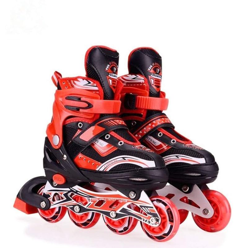 BELLABOTA Adjustable Inline Roller Skates Outdoor Skating Shoes Roller Blades with Featuring Wheels for Kids (Red)